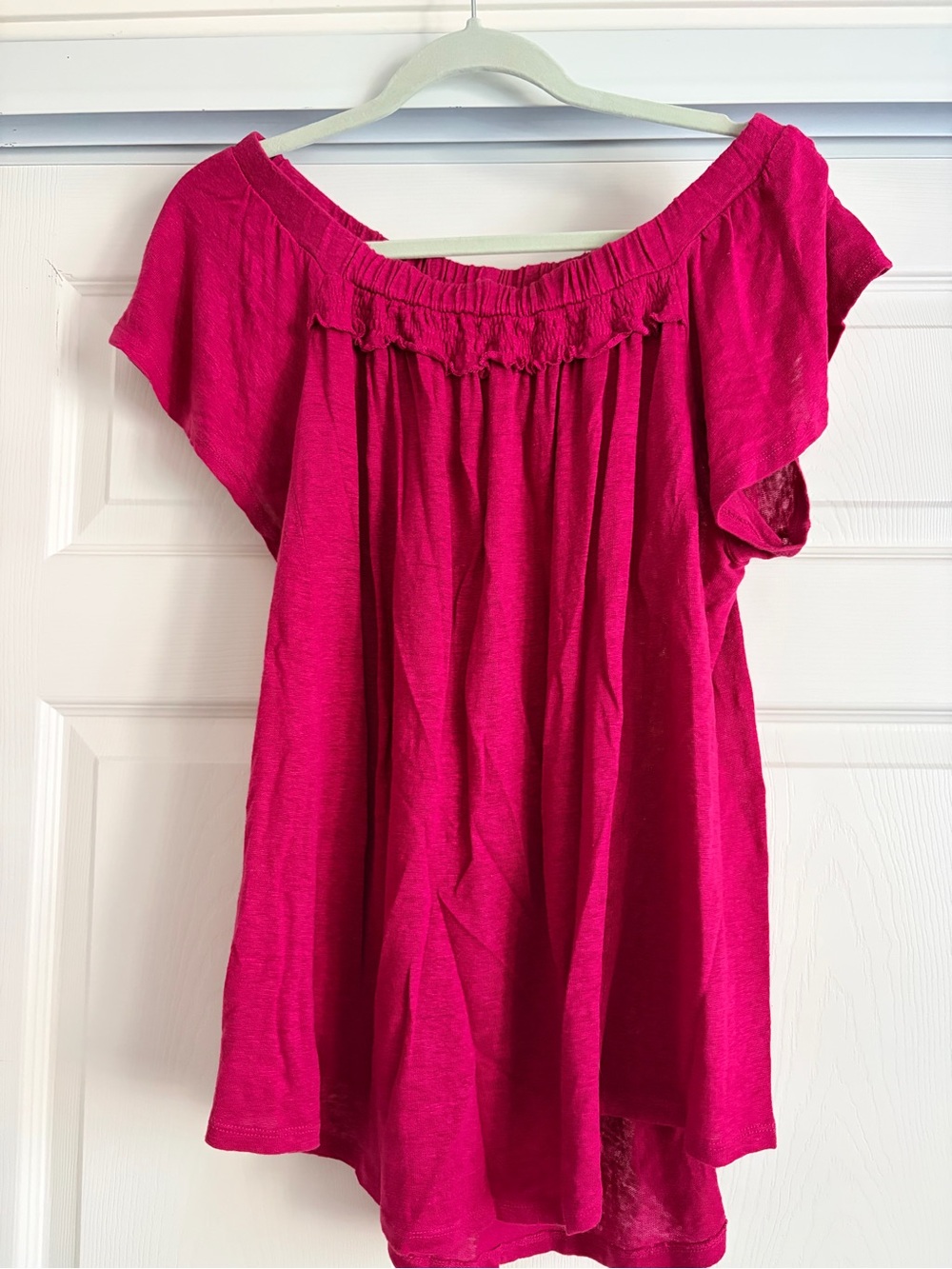 Anthro Bright Fuchsia Off-Shoulder Smock Top